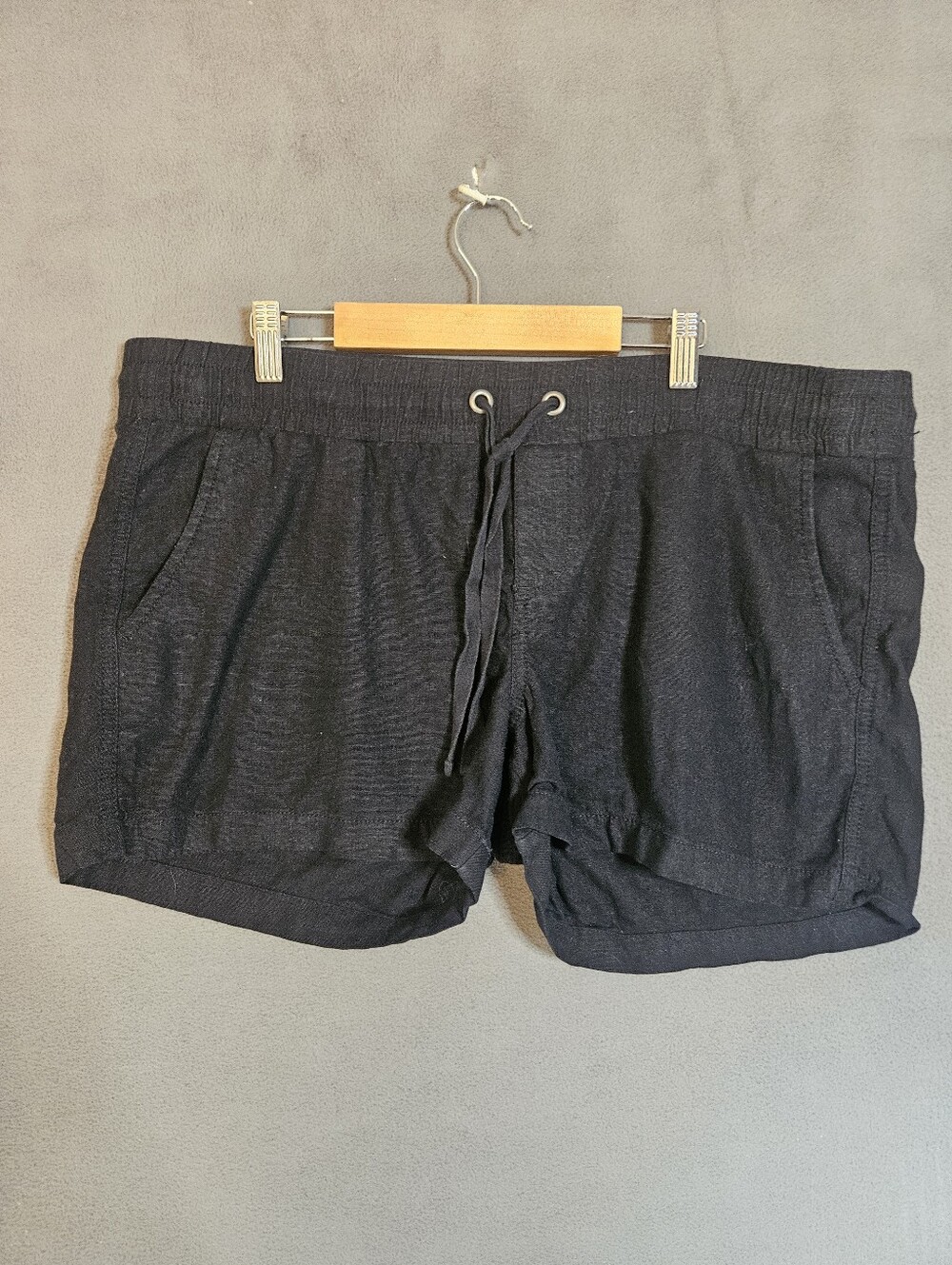 Old Navy Women Large Linen Blend Shorts Black Pockets Comfort Waist Lagenlook